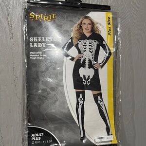 Skeleton Lady Costume with Hooded Dress and Thigh Highs